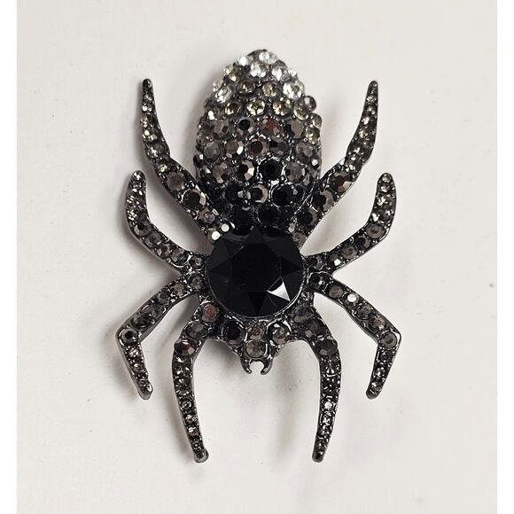 Anthropologie Black Gothic Rhinestone Spider Brooch - Picture 2 of 6